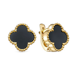 Серьги из желтого золота с ониксами 3,003 ct
