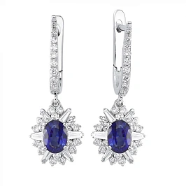 Золотые серьги с бриллиантами и сапфирами