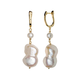 Серьги из желтого серебра с жемчугом