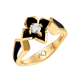Кольцо из желтого золота с бриллиантом 0,155 ct