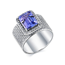 Кольцо из белого золота с танзанитом 3,261 ct