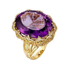 Кольцо  из желтого золота с аметистом 32,9 ct