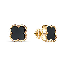 Серьги из желтого золота с ониксами 3,246 ct