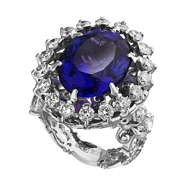 Кольцо  из белого золота с танзанитом 13,02 ct