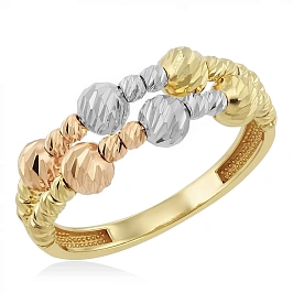 Кольцо с шариками из комбинированного золота