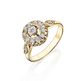 Кольцо из желтого золота с бриллиантами 0,11 ct