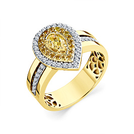 Кольцо из желтого золота с фантазиными бриллиантами