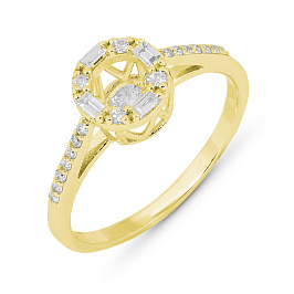 Кольцо из желтого золота с бриллиантами 0,1 ct