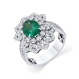 Кольцо из белого золота с изумрудом 1,225 ct