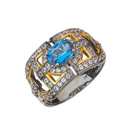 Кольцо из желтого серебра с топазом