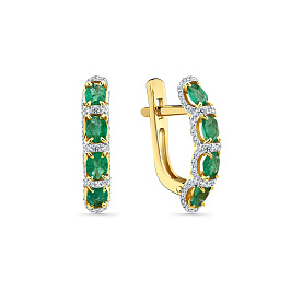 Серьги из желтого золота с изумрудами