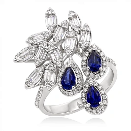 Золотое кольцо с бриллиантами и сапфирами