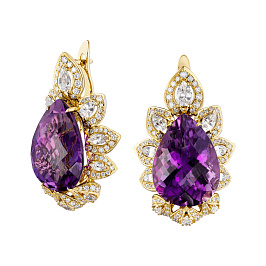 Серьги  из желтого золота с аметистами 38,52 ct