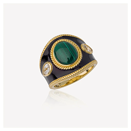 Кольцо из желтого серебра с малахитом