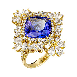 Кольцо из желтого золота с танзанитом 7,3 ct