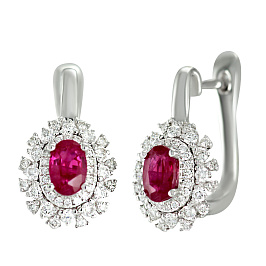 Серьги из белого золота с рубинами 1,27 ct