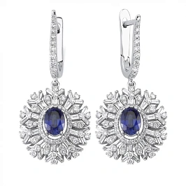 Золотые серьги с бриллиантами и сапфирами