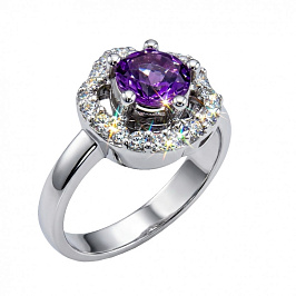 Кольцо серебряное с аметистом и фианитом