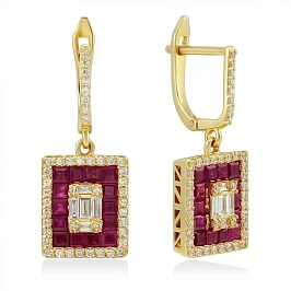 Серьги из золота с бриллиантами и рубинами