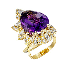Кольцо из желтого золота с аметистом 15,98 ct