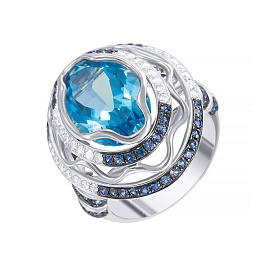 Кольцо из белого золота с топазом 8,1 ct