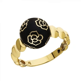 Стильное кольцо из золота 585 пробы с эмалью (17.0)