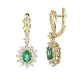 Серьги из желтого золота с изумрудами 1,3 ct