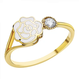 Золотое Кольцо 585 пробы с фианитами и эмалью