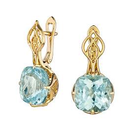 Серьги из желтого золота с аквамаринами 14,07 ct