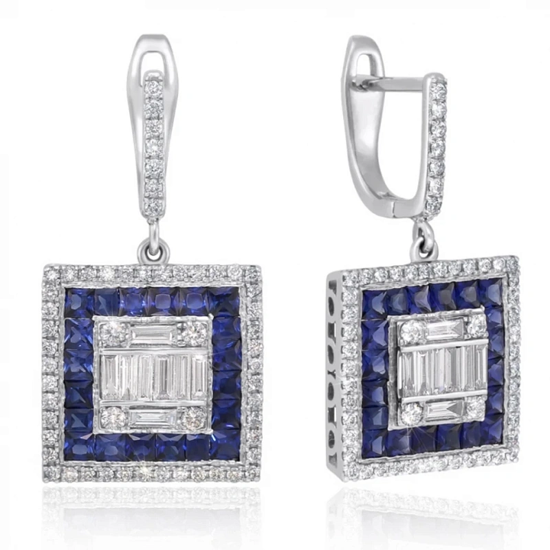 Серьги золотые с бриллиантами и сапфирами