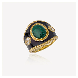 Кольцо из желтого серебра с малахитом