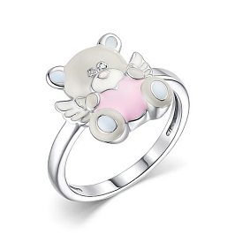 Кольцо из белого серебра с эмалью