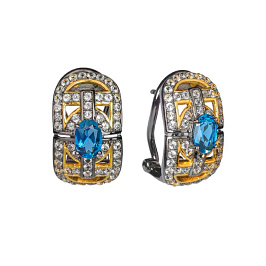 Серьги из белого серебра с топазом