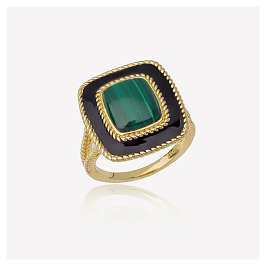 Кольцо из желтого серебра с малахитом