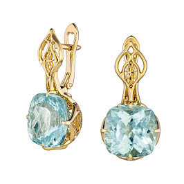 Серьги из желтого золота с аквамаринами 14,07 ct