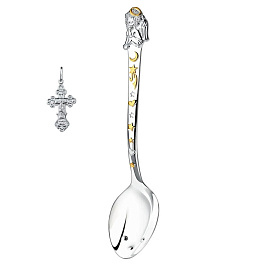 Набор крестильный (ложка+крест) из серебра