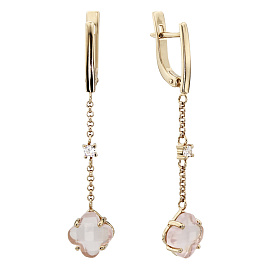 Серьги из желтого золота с кварцем 4 ct