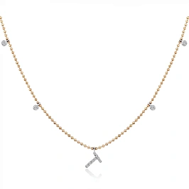 Золотое колье буква Т с бриллиантами