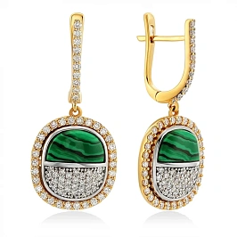 Серьги из золота с бриллиантами и малахитом