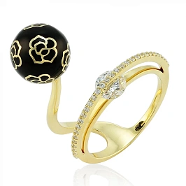 Кольцо золотое с фианитами и эмалью