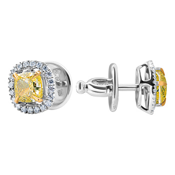 Серьги DANAYA  из желтого золота с фантазиными бриллиантами 1,23 ct