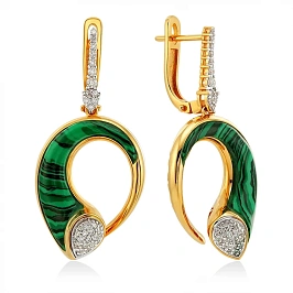 Серьги из золота с бриллиантами и малахитом