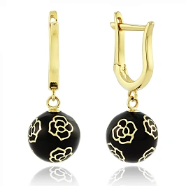 Золотые серьги с фианитами и эмалью