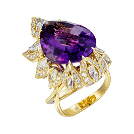 Кольцо из желтого золота с аметистом 15,98 ct