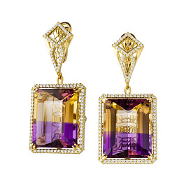 Серьги из желтого золота с аметринами 87,27 ct