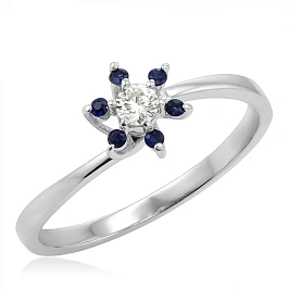 Кольцо из белого золота с бриллиантами и сапфирами